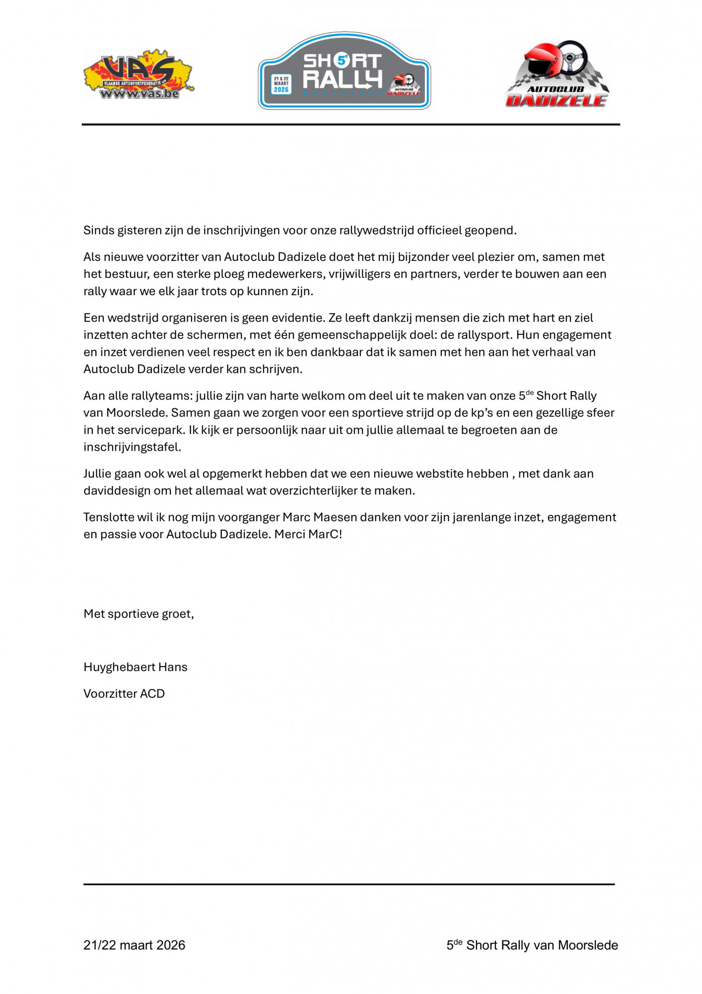 Voorwoord van de voorzitter